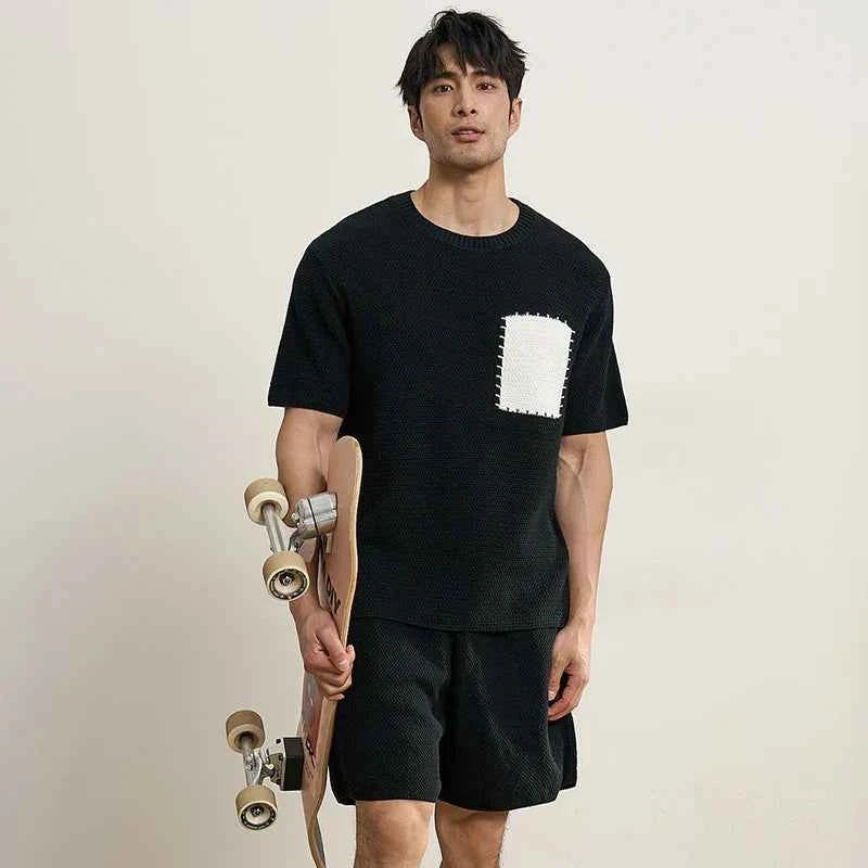 Streetwear Luxury Knit O-Neck Short Sleeve T-Shirt