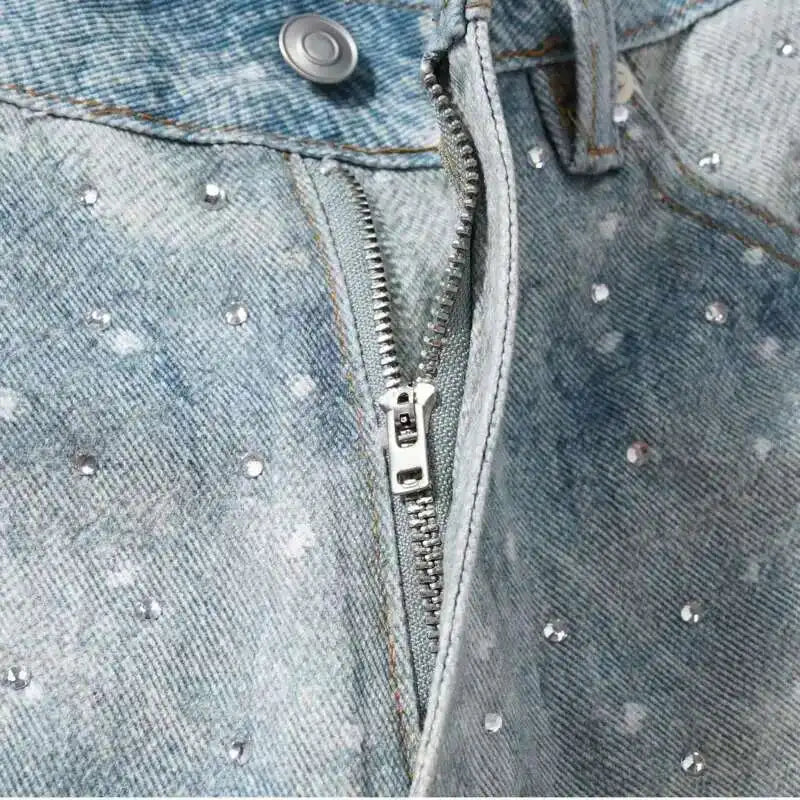 Heat-melting Rhinestone Denim Shorts
