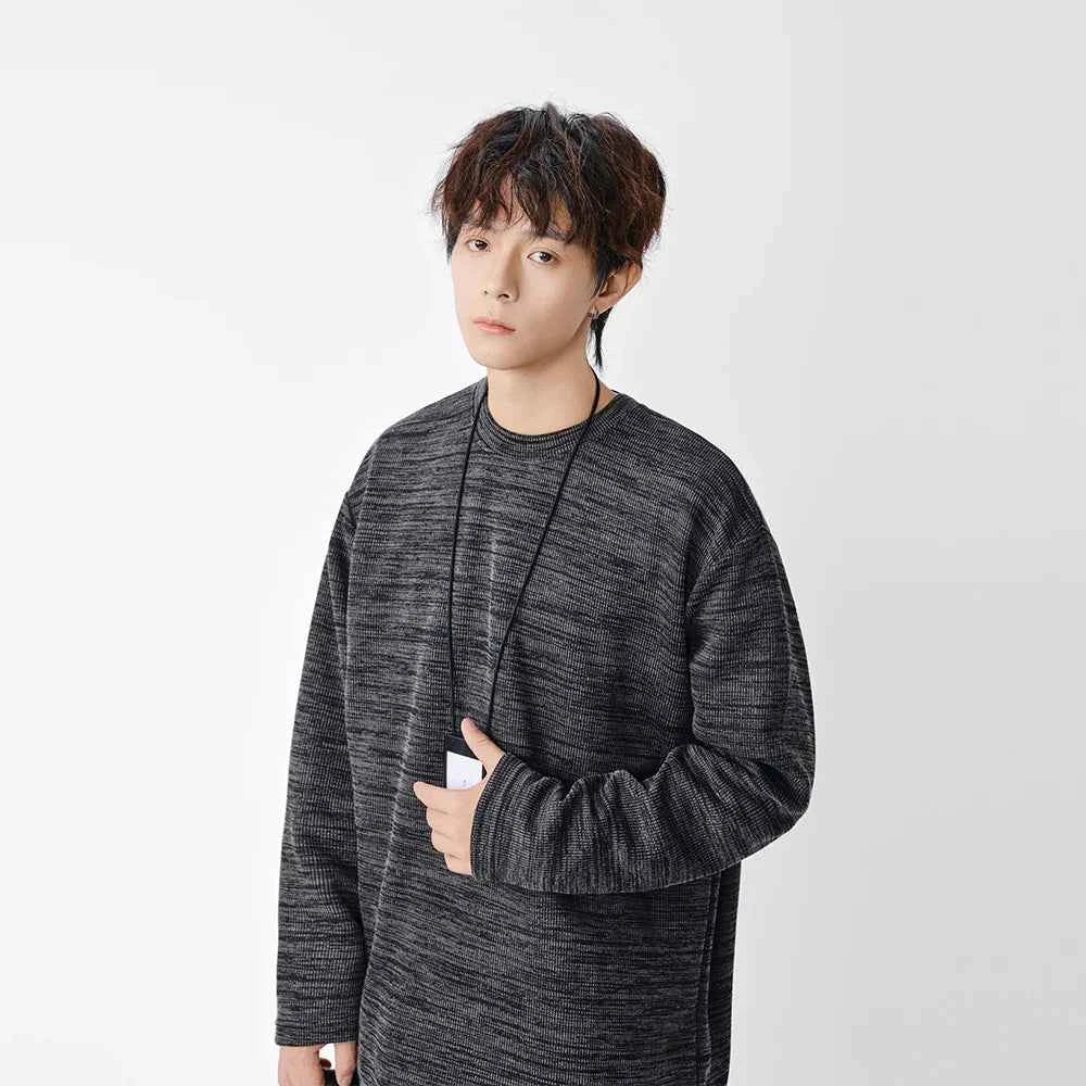 Textured Knit Crew Neck Long Sleeve Sweatshirt