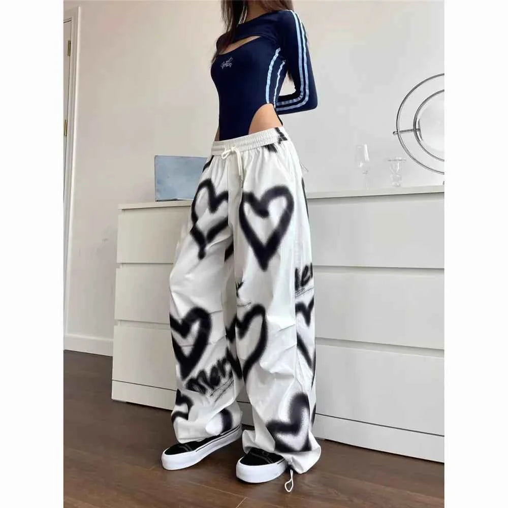 Elastic High Waist Hearts Jogging Pants