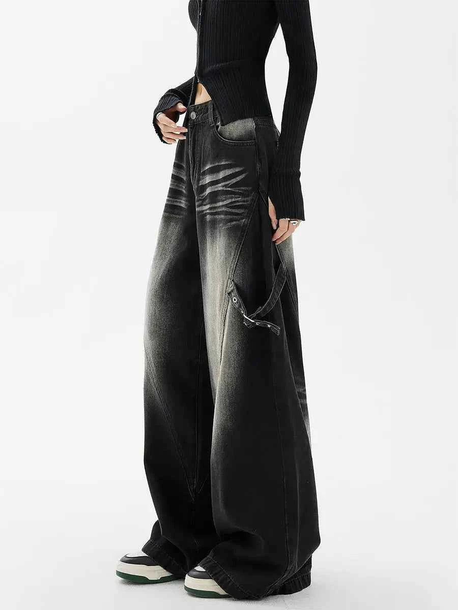 Vintage Washed Straight Leg Black Jeans