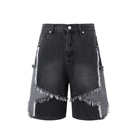 High Street Washed Stars Patchwork Baggy Jeans Shorts