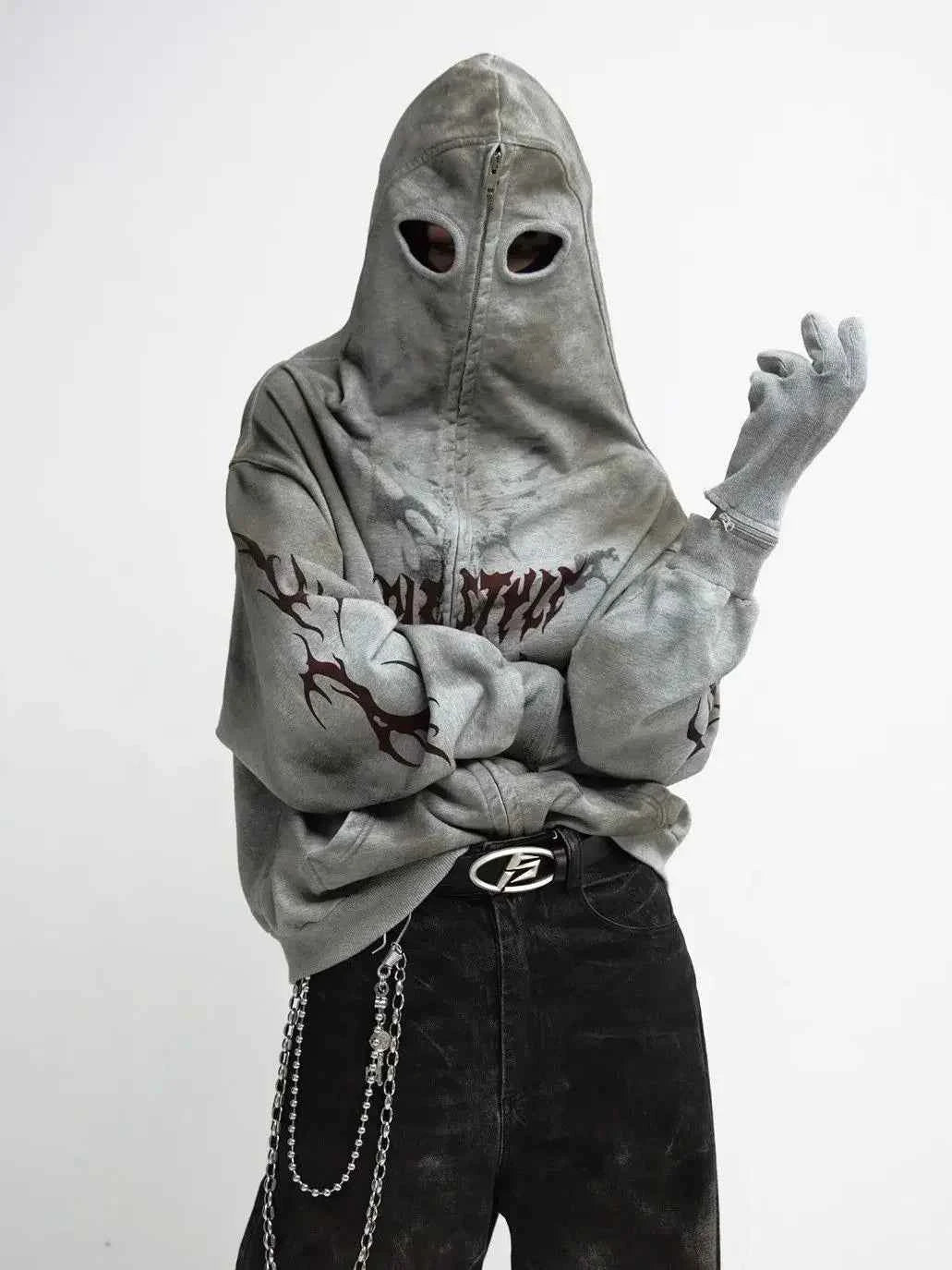 Destructive Stained Loose Hooded Sweatshirt