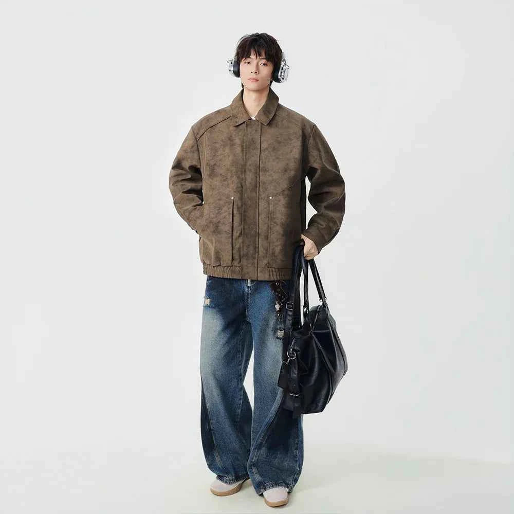 Winter Stylish Distressed Button-Up Leather Jacket