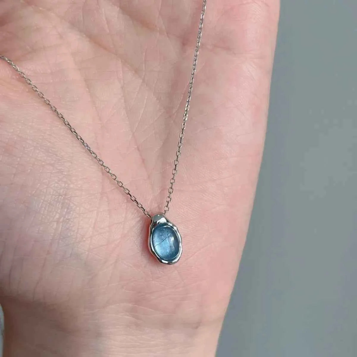 Blue Stone Oval Pendant Necklace