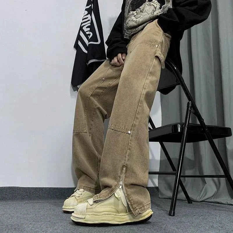 Cool Vintage Hip Hop Rivet Split Straight Pants