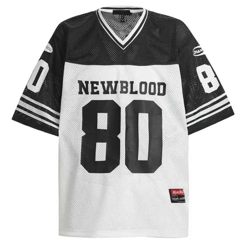 Breathable Patchwork Mesh V-Neck Collar Jersey T-Shirt