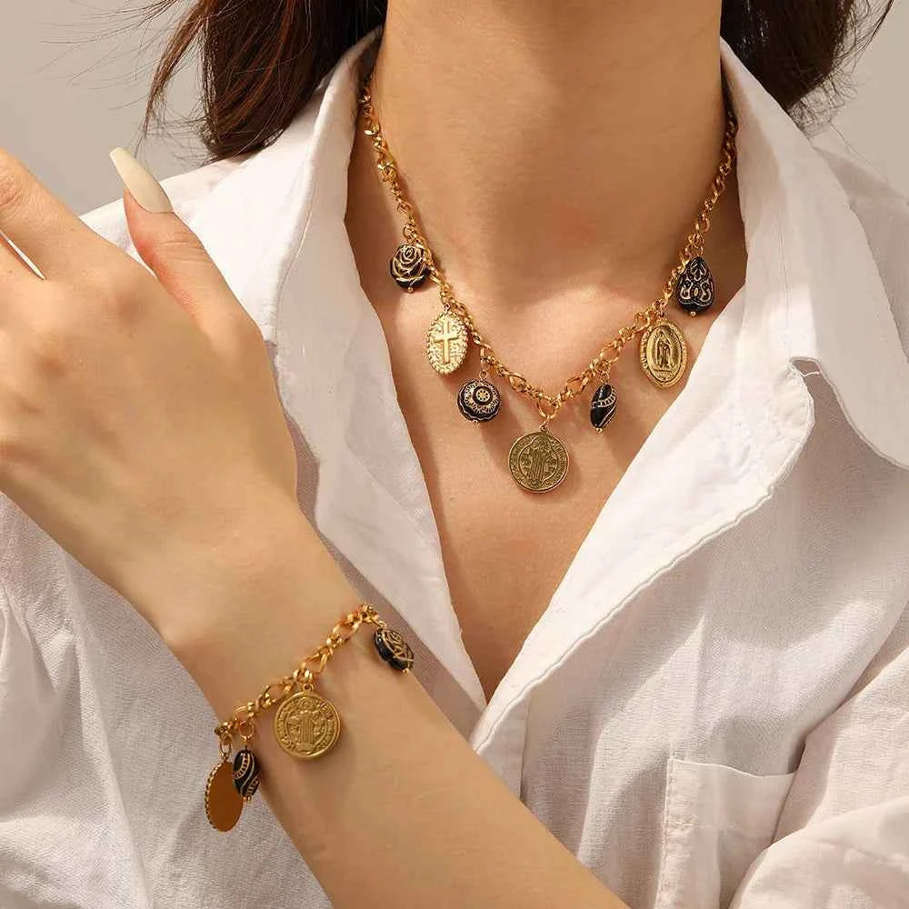 Golden Stainless Steel Cross Portrait Necklace