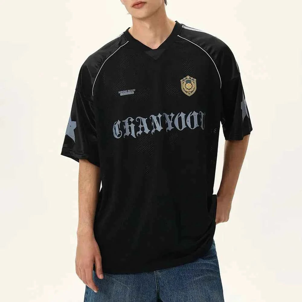 Color Blocked Letter Print Short-Sleeve Sports T-Shirt