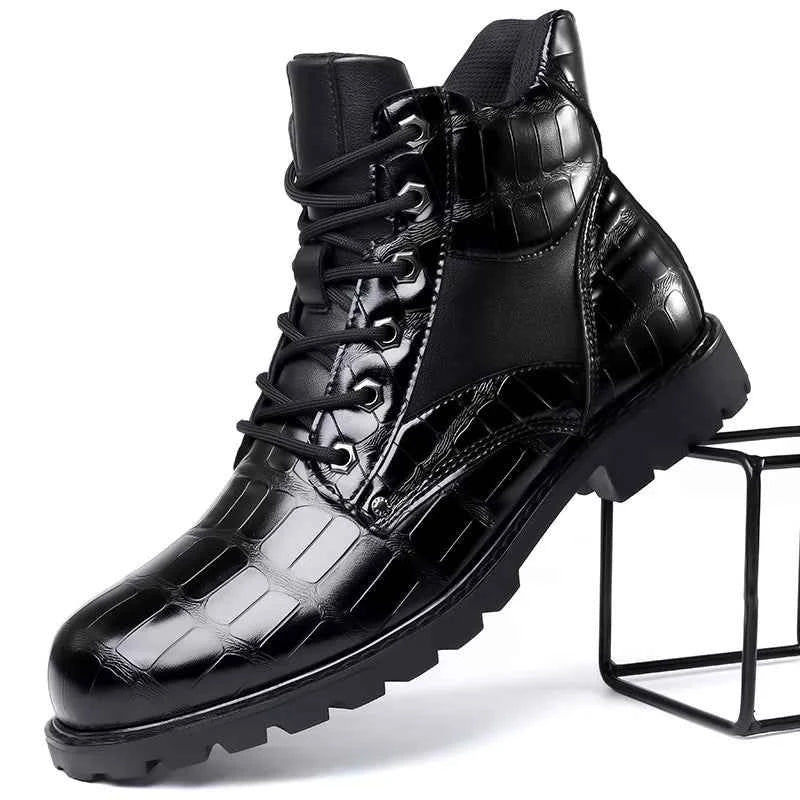 Luxury Crocodile Pattern Leather Boots