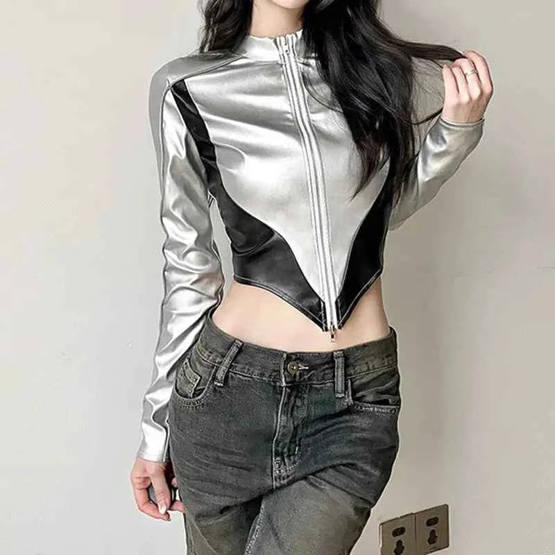 Spicy Warrior Color Block Leather Jacket