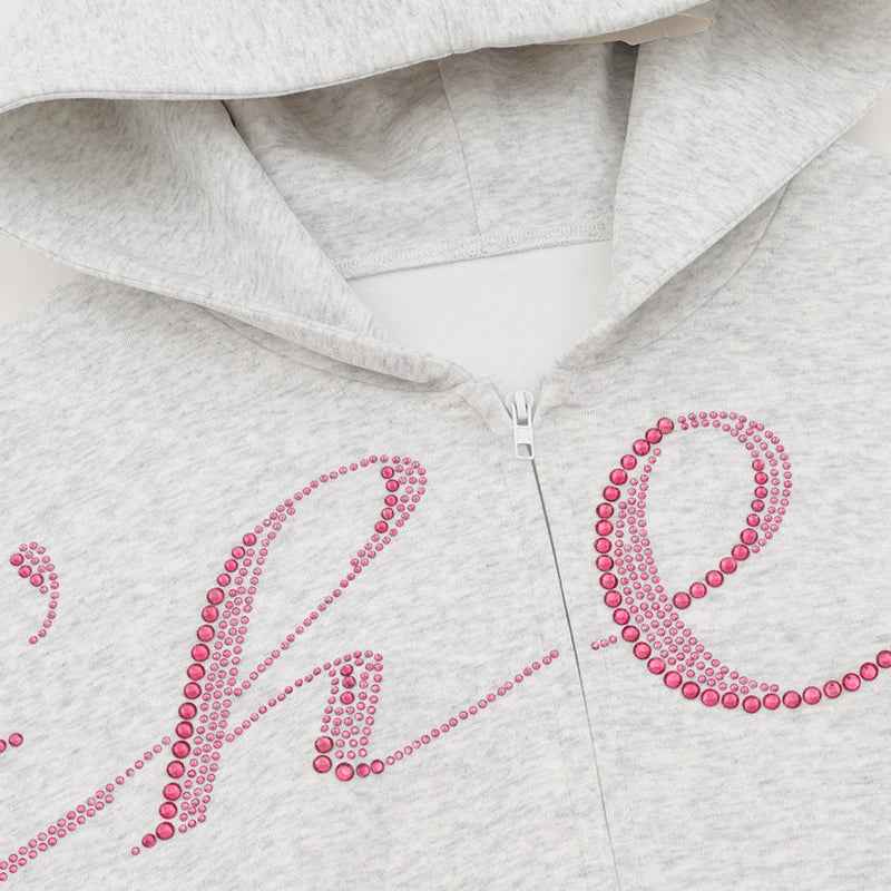 Investment Piece Rhinestone Zip Up Hooded Cotton Sweatshirt