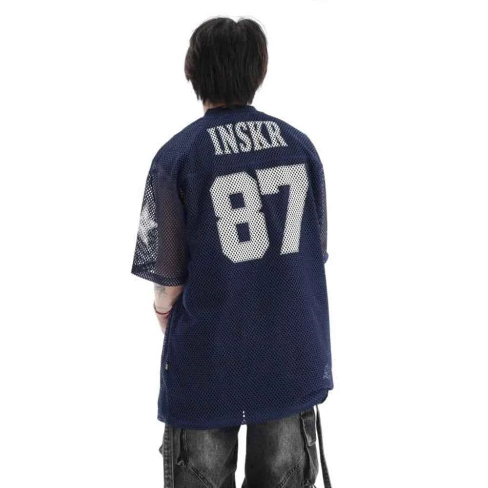Retro American Style Mesh Hollow Letter T-Shirt