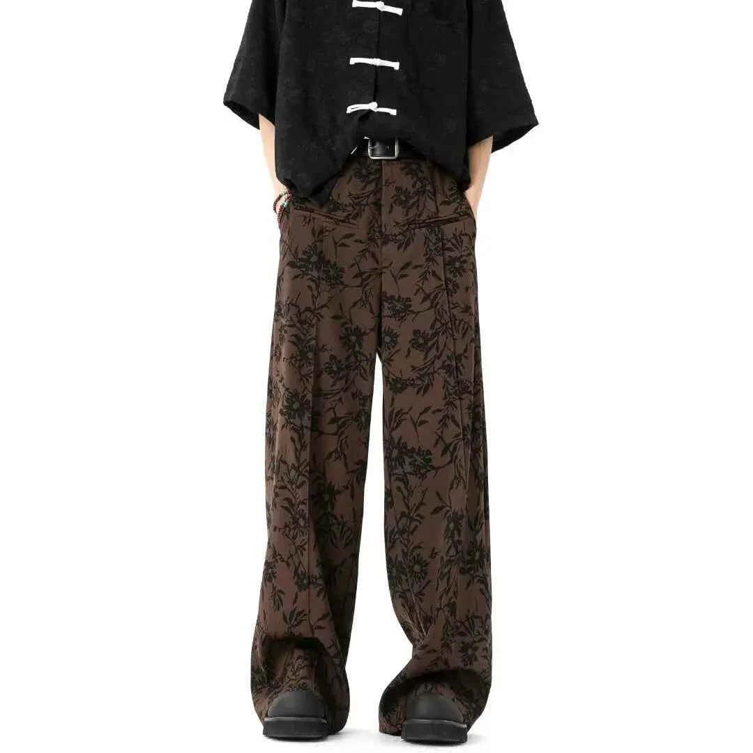 Retro Japanese Style Printed Wide Leg Pants