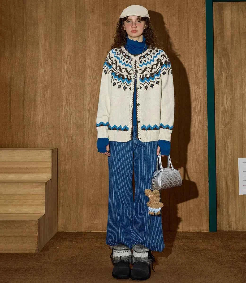 Y2K Cozy Fair Isle Color Block Cardigan
