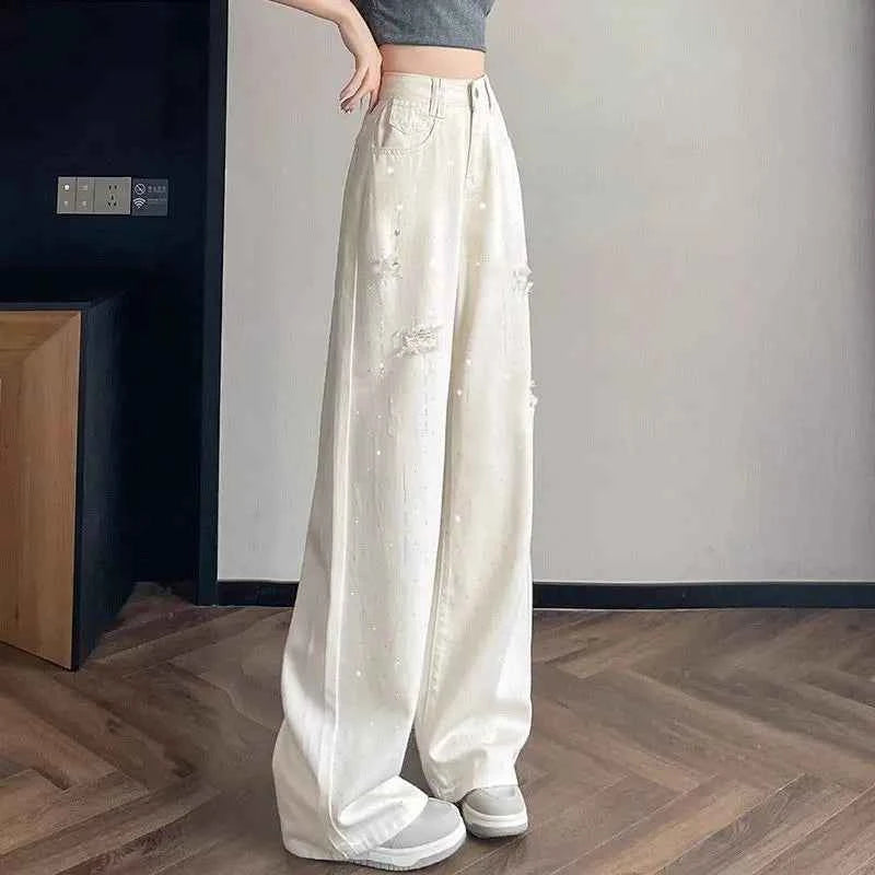 Diamond White Breathable Wide Leg Jeans