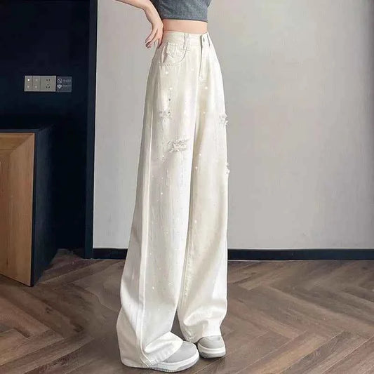 Diamond White Breathable Wide Leg Jeans