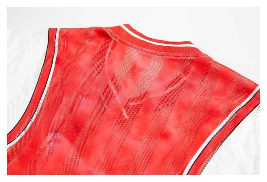 Fake Two Piece Graphic Print V-Neck Basketball T-Shirt
