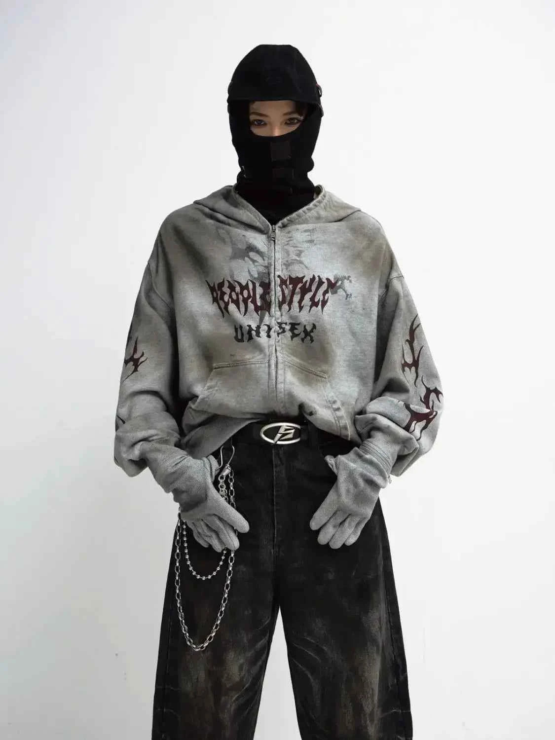 Destructive Stained Loose Hooded Sweatshirt
