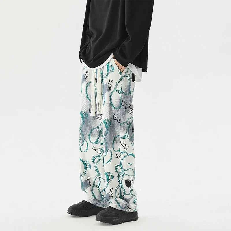 Vintage Graffiti Printed Straight Leg Sweatpants
