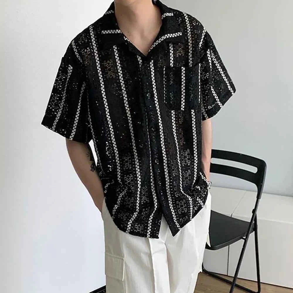 Essential Mesh Hollow Striped Shirt
