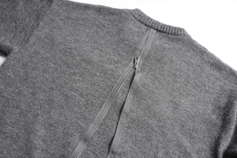 Streetwear Distressed Chain Detail Zipper Knit Sweater
