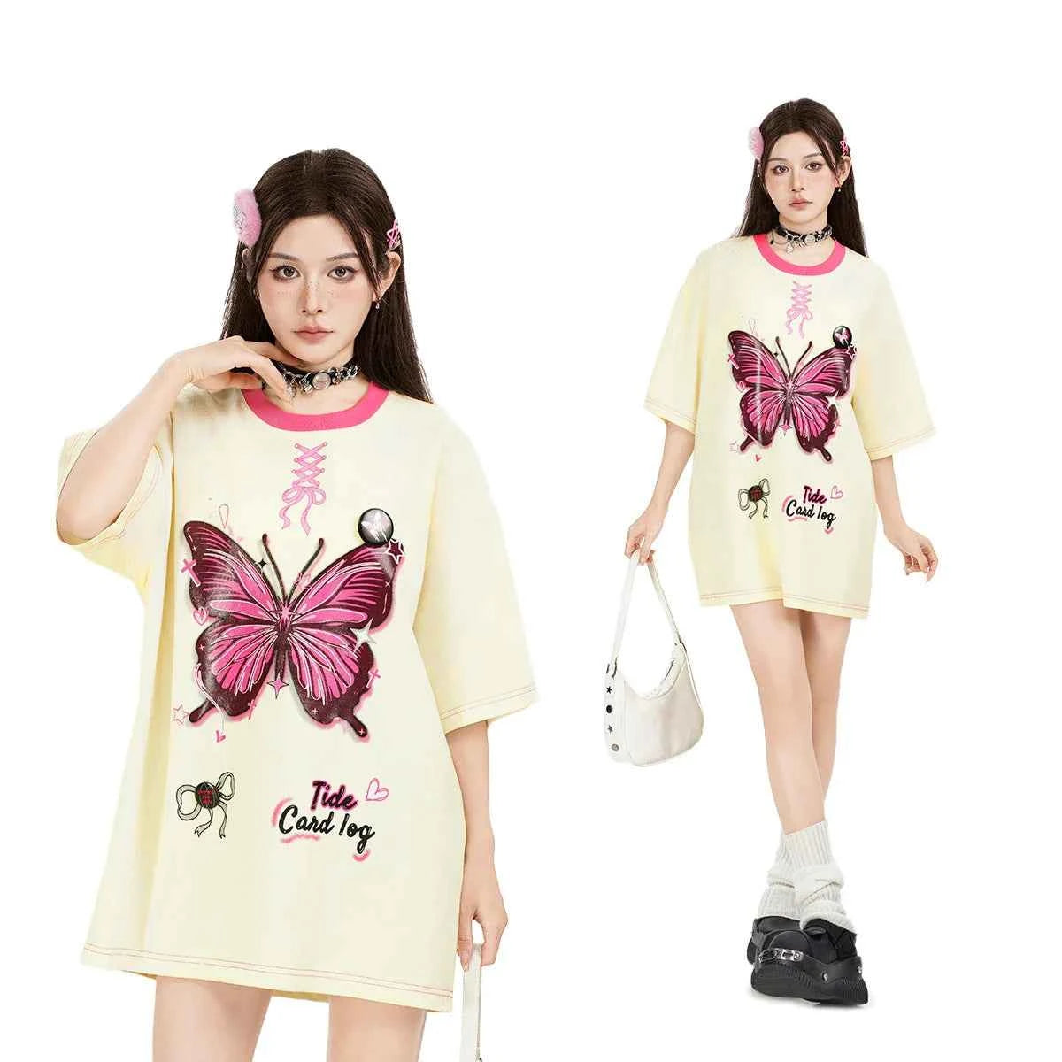 Women Butterfly Print Hip Hop Funny Polyester T-Shirt