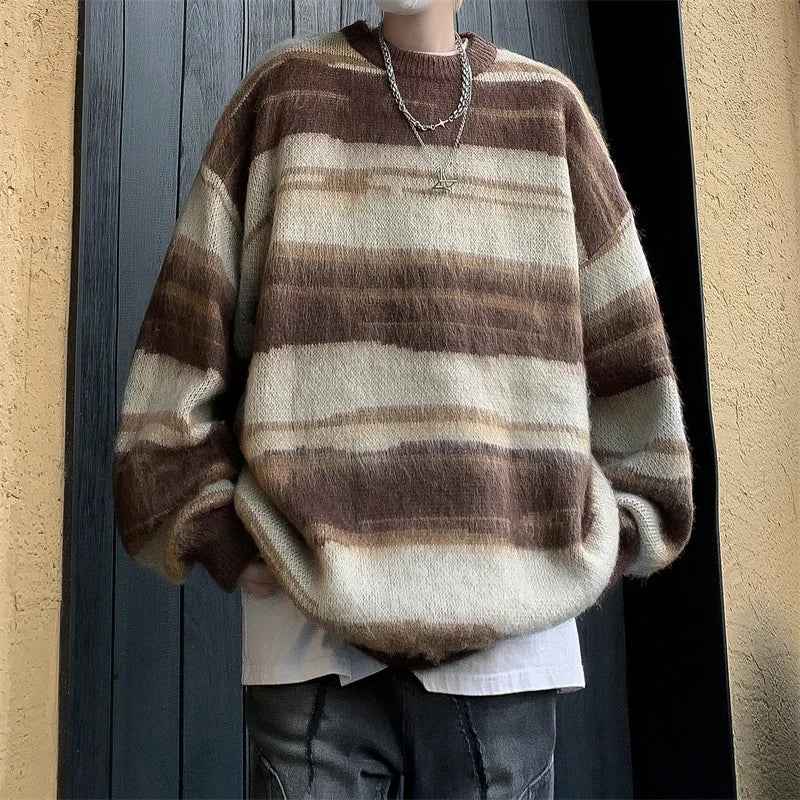 Streetwear Oversized Striped Knit Sweater