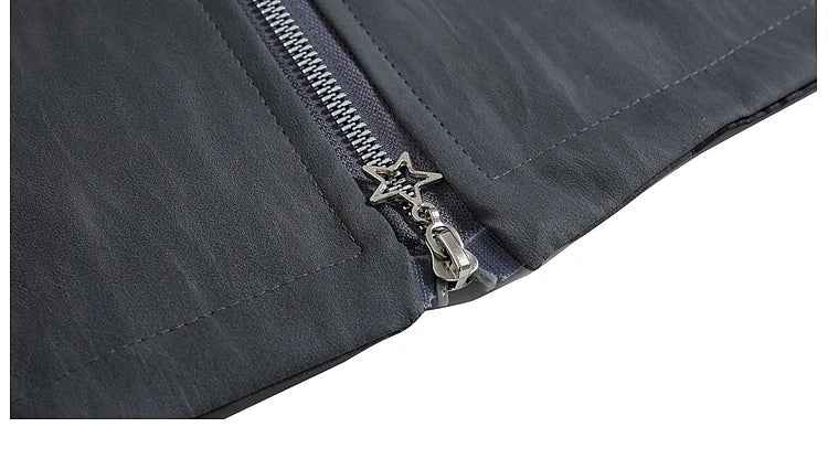 High-End European Spliced Star Leather Jacket