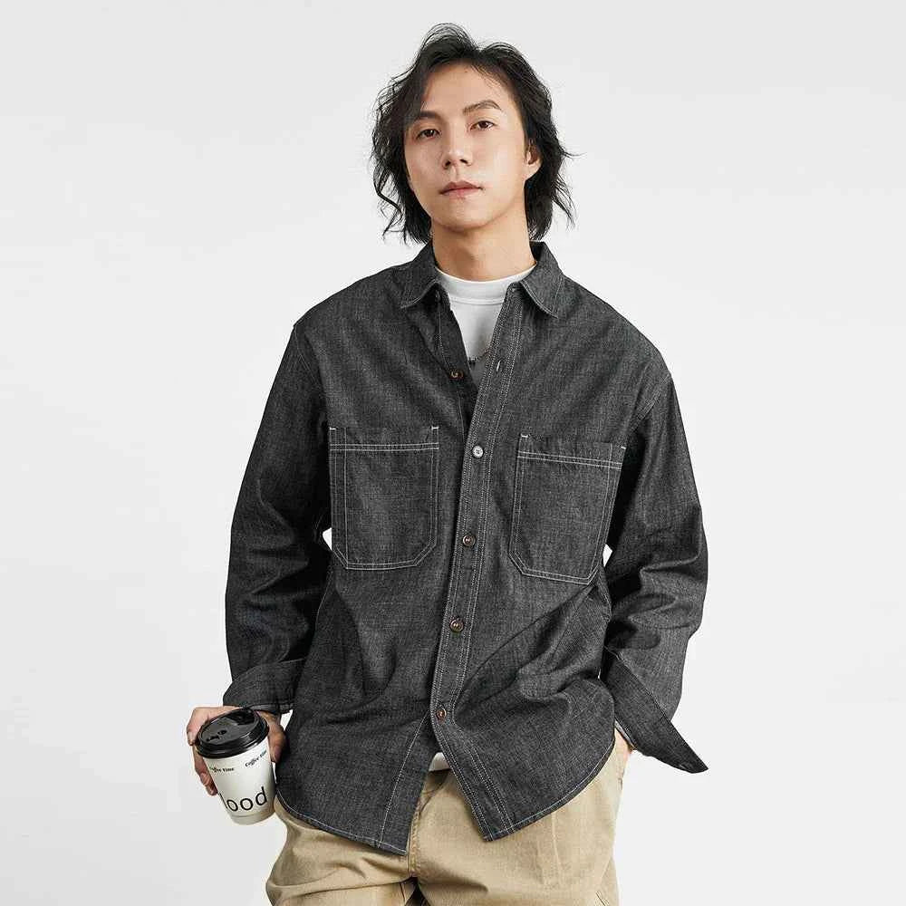 Men's Retro Casual American Denim Long Shirt