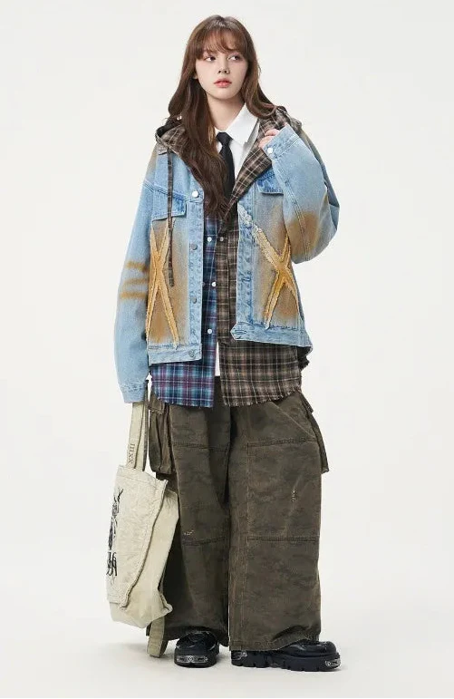 Streetwear Bold Gradient Distressed Denim Jacket - Luxuryurbanwear