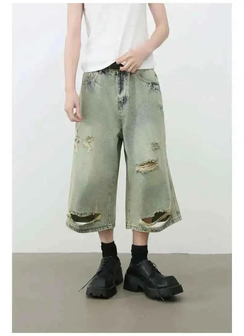 Breathable Vintage Ripped Knee Denim Jorts