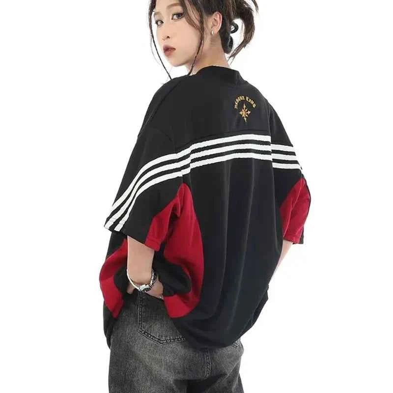 Oversize Embroidered American Style Letter T-Shirt