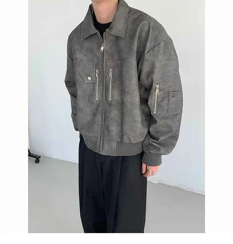 Men Pink Gradient Spring Leather Jacket