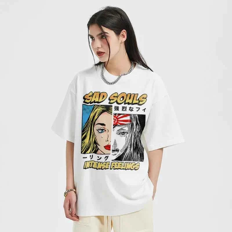Colorful Japanese Style Cartoon Graphic T-Shirt