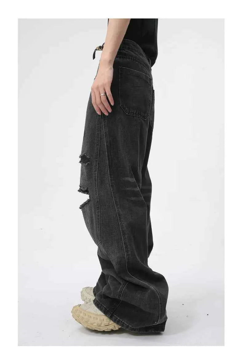 Vintage Distressed Ripped Straight Denim Jeans