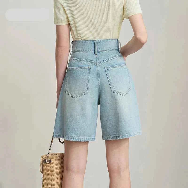 Minimalist Distressed Light Blue Denim Short