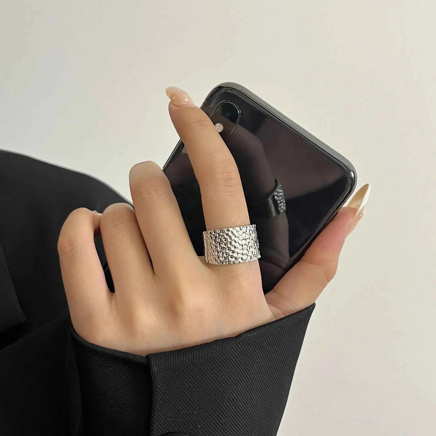 Geometric Wide Irregular Silver Finger Ring
