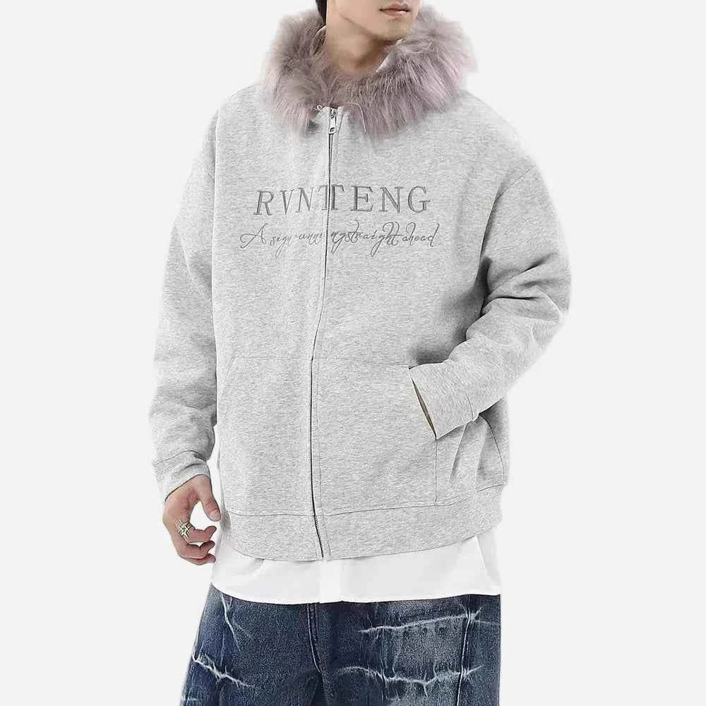 Essential Casual Zipper Faux Fur Hooded Sweatshirt