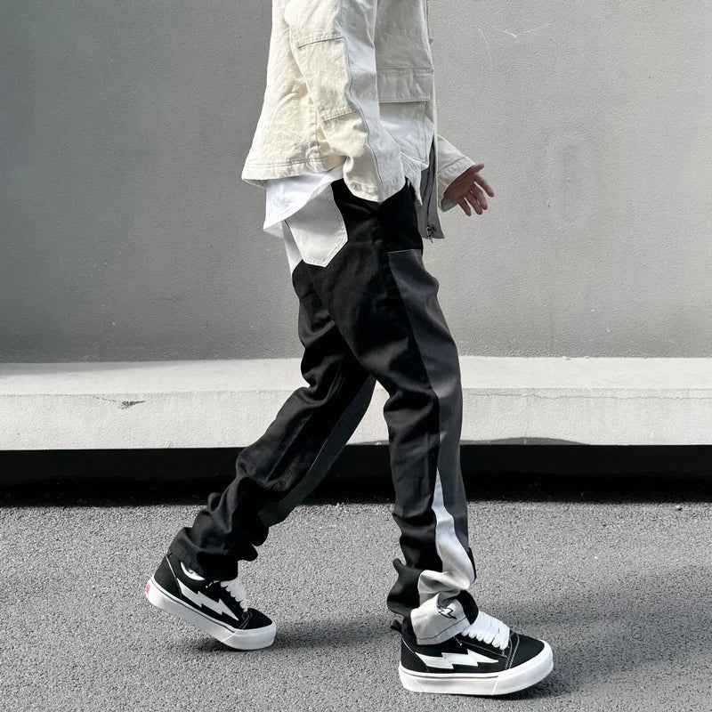 Black Gray American Style Embroidered Stacked Jeans