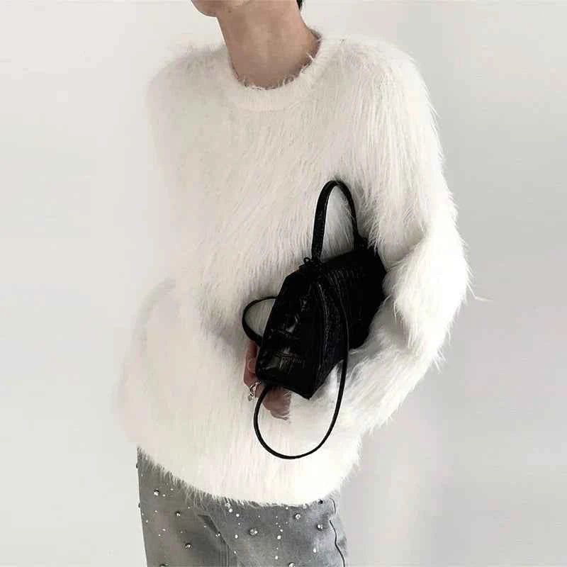 Streetwear Comfort Luxury Chic Mink Wool Knitted Sweater