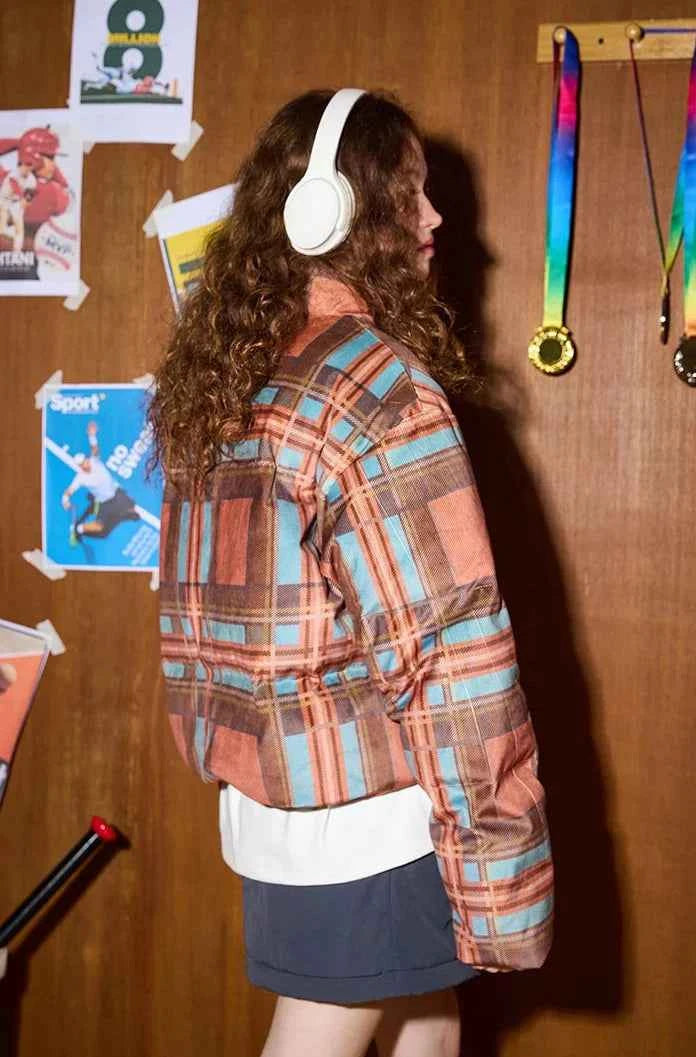 Women American Style Plaid Puffer Jacket