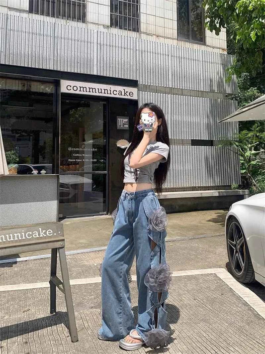 Butter-Smooth Floral Wide Leg High Waist Jeans