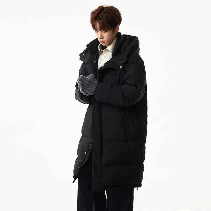 Fashionable Solid Color Hooded Puffer Zipper Coat