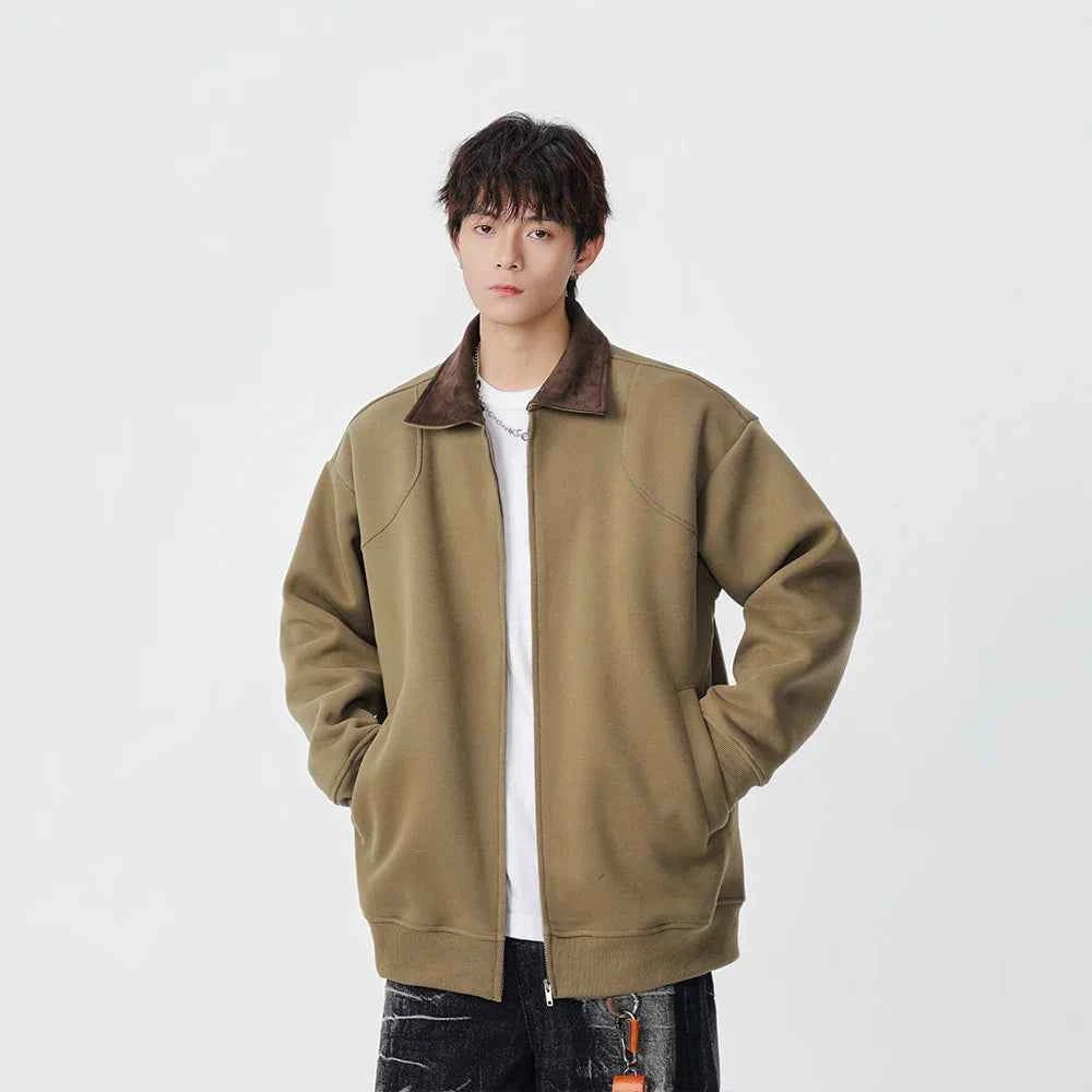 Fashionable Contrast Collar Casual Zip Jacket