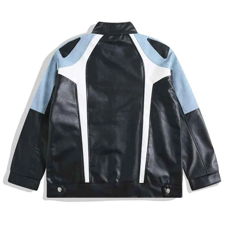 Vintage Patchwork Leather Jacket with Zipper