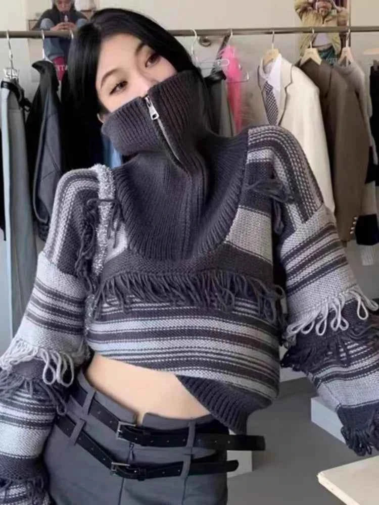 Autumn High-End Striped Fringe Sweater