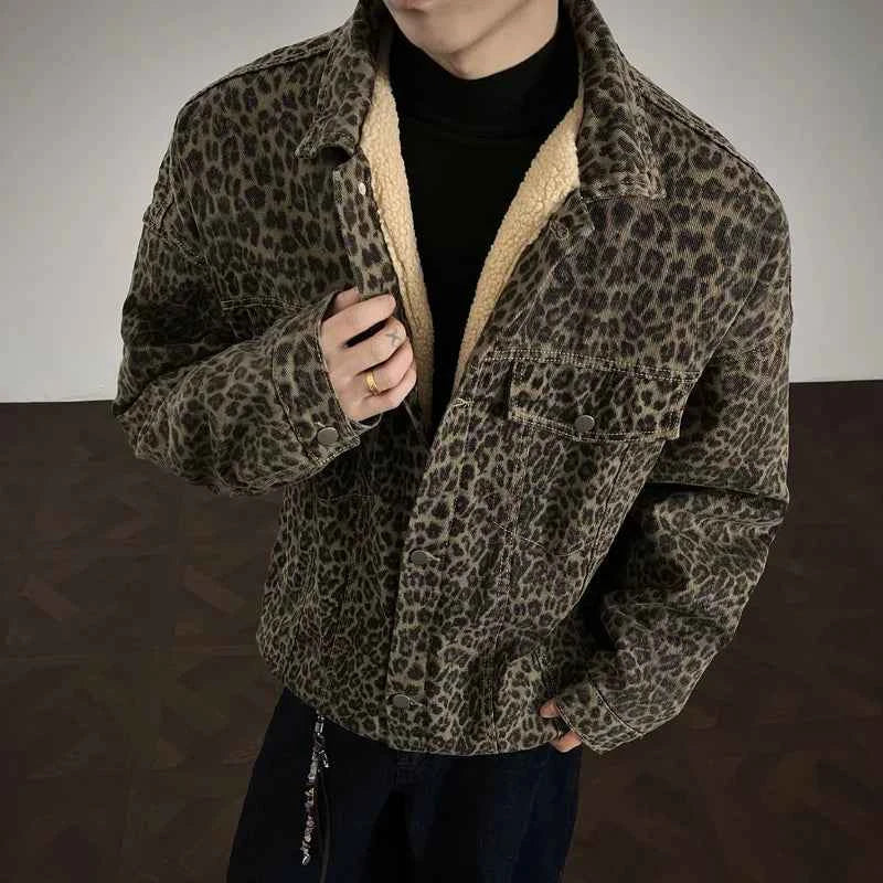 Winter Thick Leopard Print Velvet Faux Fur Jacket