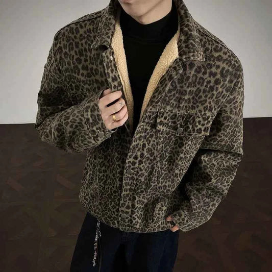 Winter Thick Leopard Print Velvet Faux Fur Jacket