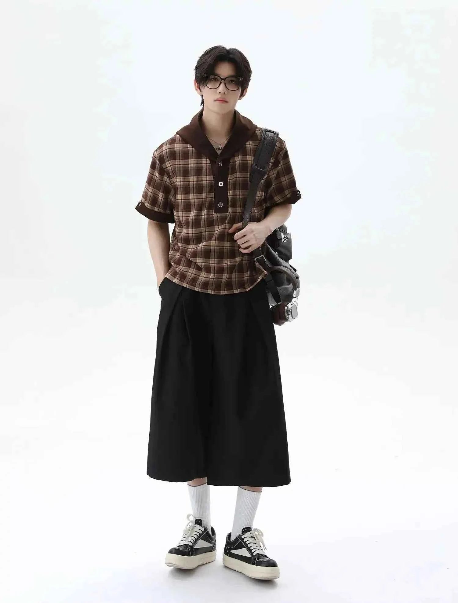 Effortless Plaid Button-Up Hooded T-Shirt